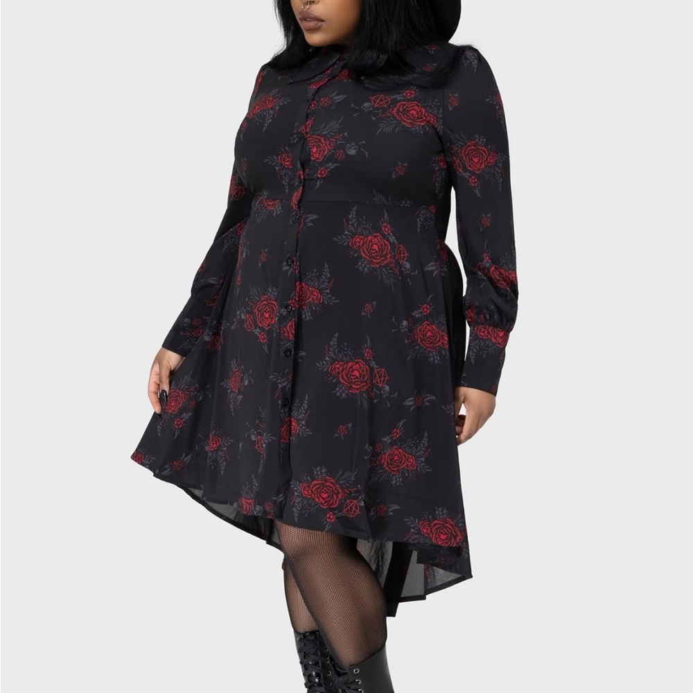 Killstar Black Dress with Red Floral Design - Plus size